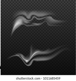 Set of realistic bright, smoke, wave, steam, vape on transparent backdrop. White decorative effects . Vector illustration. Isolated