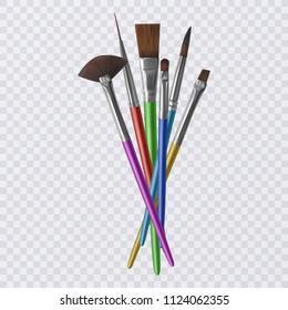 Set of realistic brushes for painting, Paintbrushes on transparent background. Vector illustration