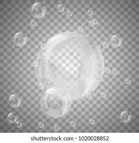 set of realistic bubbles on transparent background. Vector.