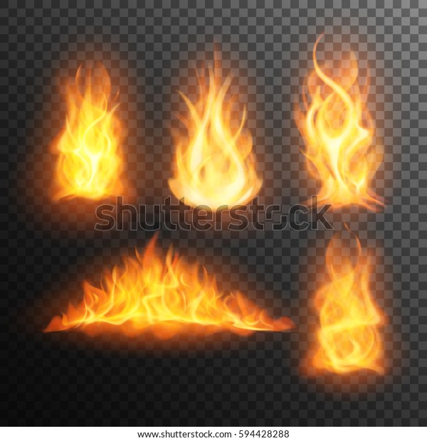 リアルな炎の炎のセット デザイン用のベクター画像エフェクト 透明な背景 のベクター画像素材 ロイヤリティフリー