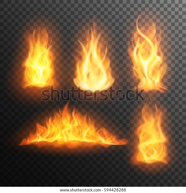 Set Realistic Burning Fire Flames Vector のベクター画像素材 ロイヤリティフリー