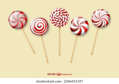 A set of  realistic candies, swirl candy, lollipop, caramel. Vector illustration. Eps 10. 