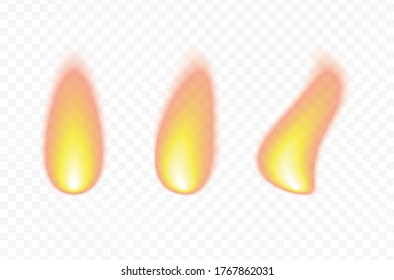 Set of realistic candle fire flame isolated