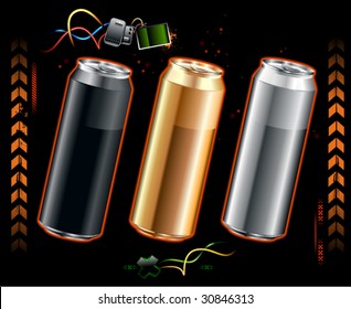 Set of realistic cans somewhere in space