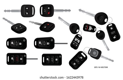 set of realistic car key with alarm system or car key with remote control or car remote secure system concept. easy to modify 