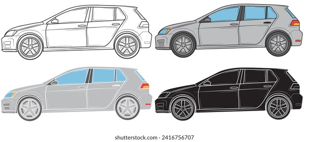 Set of Realistic car in profile. Vector illustration.