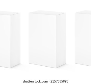 Set of realistic cardboard box mockup. Perspective view. Vector illustration isolated on white background. Can be use for food, medicine, cosmetic and etc. Ready for your design. EPS10.	