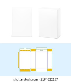 Conjunto de maquillaje realista de cajas de cartón con diseño. Vista frontal y perspectiva. Ilustración vectorial aislada en fondo blanco. Se puede usar para comida, cereales, etc. Listo para tu diseño. EPS10.	