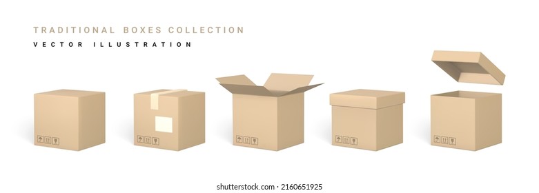 Set of realistic cardboard boxes. Delivery service concept. Vector illustration.