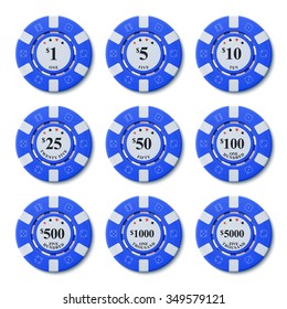 Set Of Realistic Casino Chips, Vector EPS 10 Illustration