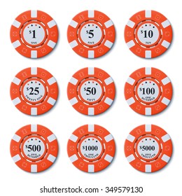 Set Of Realistic Casino Chips, Vector EPS 10 Illustration