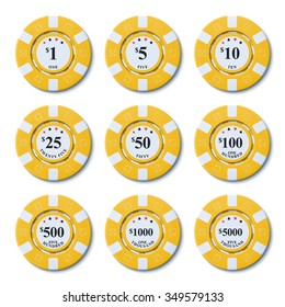 Set Of Realistic Casino Chips, Vector EPS 10 Illustration