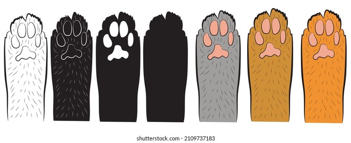Set of Realistic cat paw pet cute. Hand drawing. Vector illustration .