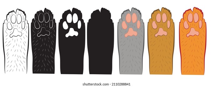 Set of Realistic cat paw pet cute. Hand drawing. Vector illustration .