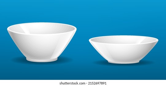 set of realistic ceramic bowl or transparent bowl glasses or kitchenware equipment for restaurant. eps vector