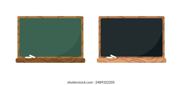 Set of realistic chalk boards. Black and green chalkboards for school. Isolated on white background. Empty green and black blackboard for classroom or restaurant