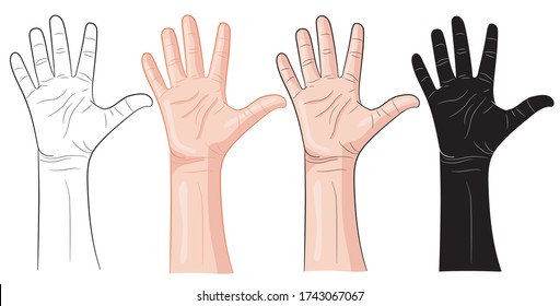 Set of realistic children's hands raised up isolate on a white background. World Children's Day June 1. Vector illustration.