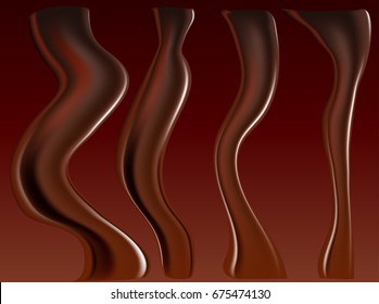 A set of realistic chocolate drops, streaks, chocolate decoration, melted chocolate.