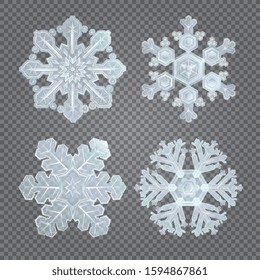 Set of realistic christmas 3d snowflake cliparts. Vector illustration.
