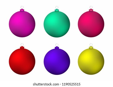 Set of realistic Christmas balls. Colorful New Year decoration. Vector