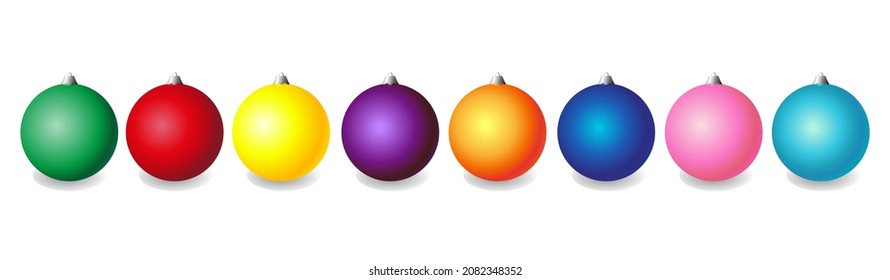Set von realistischen Weihnachtsbällen in verschiedenen Farben ohne Muster, leer. Eine Vorlage für Ihr Design.