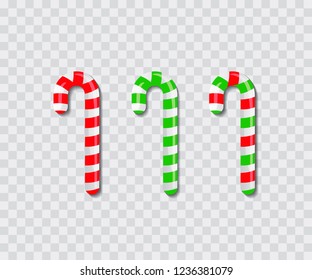 Set of realistic christmas candy cane. Vector illustration icon isolated.