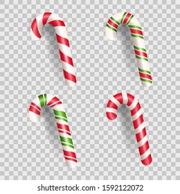 Set of realistic christmas candy cane. Sweets and striped lollipops  isolated on white background. Vector illustration