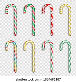 Set of realistic christmas candy cane. Design elements for Christmas or New Year greeting card