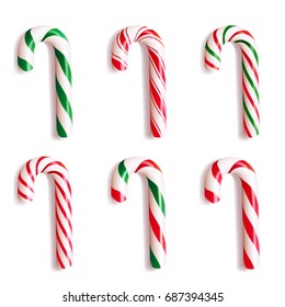 Set Of Realistic Christmas Candy Cane. Vector Illustration Icon Isolated On White.