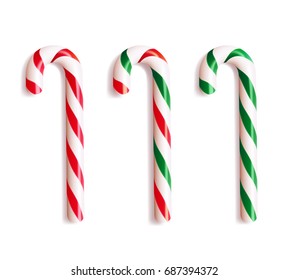 Set of realistic christmas candy cane. Vector illustration icon isolated on white.