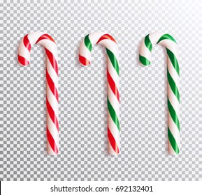 Set of realistic christmas candy cane. Vector illustration icon isolated.