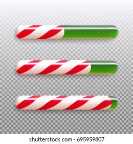 Set of realistic christmas candy cane progress bar. Vector illustration icon isolated.