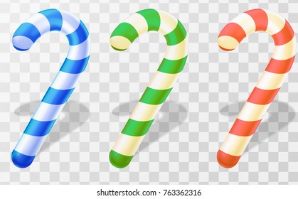 Set of realistic christmas candy cane. Vector illustration icon isolated.