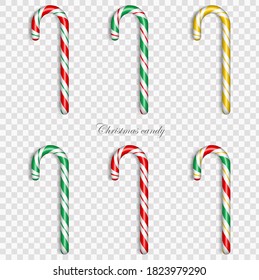 Set of realistic christmas candy canes. Vector illustration. Design elements for Christmas or New Year greeting card