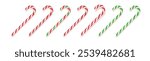 Set of realistic Christmas candy canes.Realistic Xmas candy cane Vector illustration. Top view icon. Greeting card template for Christmas and New Year.