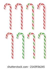 Set of realistic Christmas candy canes.Realistic Xmas candy cane Vector illustration. Top view icon. Greeting card template for Christmas and New Year