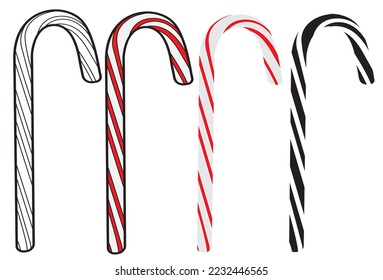 Set of Realistic Christmas candy isolated on transparent background. Vector illustration. Top view icon. Template for a greeting card for Christmas and New Year.