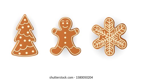 Set of realistic Christmas cookies. Vector illustration