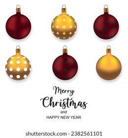  Set of realistic Christmas decorations in red and gold, black colors