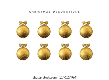 Set of realistic Christmas decorative bauble balls gold colors. vector illustration