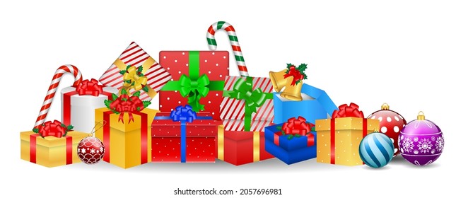 set of realistic christmas gift boxes isolated or christmas present red and gold boxes. eps vector