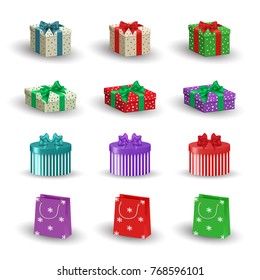 Set of realistic Christmas gifts. Vector illustration.