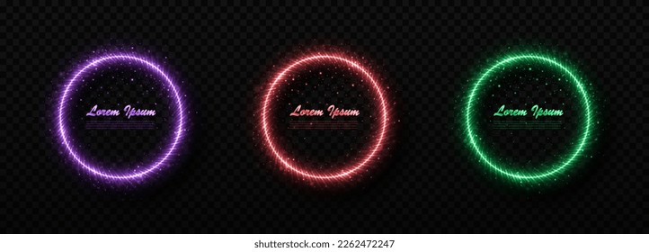 Set of realistic Christmas shiny ring. Magic luminous rings with garlands. Christmas banner.