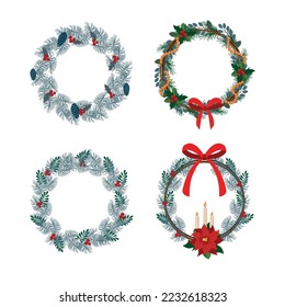 Set of realistic Christmas wreaths. Objects for decoration.