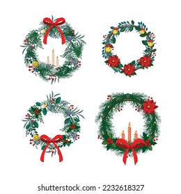 Set of realistic Christmas wreaths. Objects for decoration.