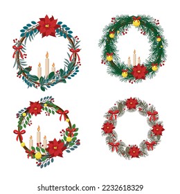Conjunto de coronas de Navidad realistas. Objetos de decoración.