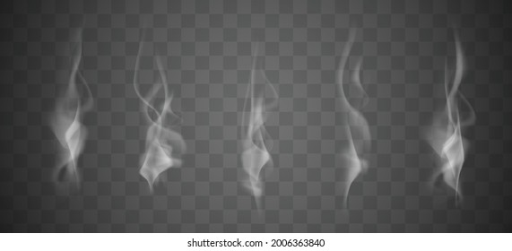 Conjunto de olas de humo de cigarrillos realistas aisladas en un fondo transparente. Ilustración del vector