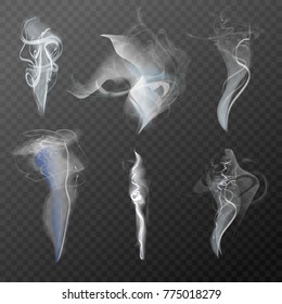 Set of realistic cigarette smoke waves vector illustration