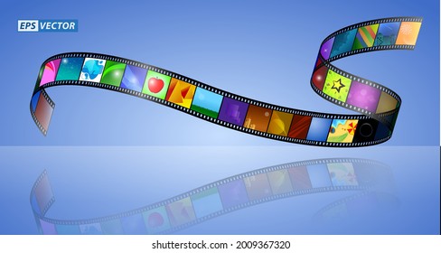 set of realistic cinema clapper board isolated or film strip cinema 35mm type or realistic film strip background concept. eps vector
