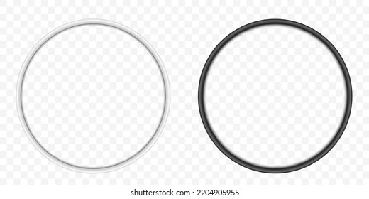 Set of realistic circular frames with shadow. White and black round on a transparent background - vector